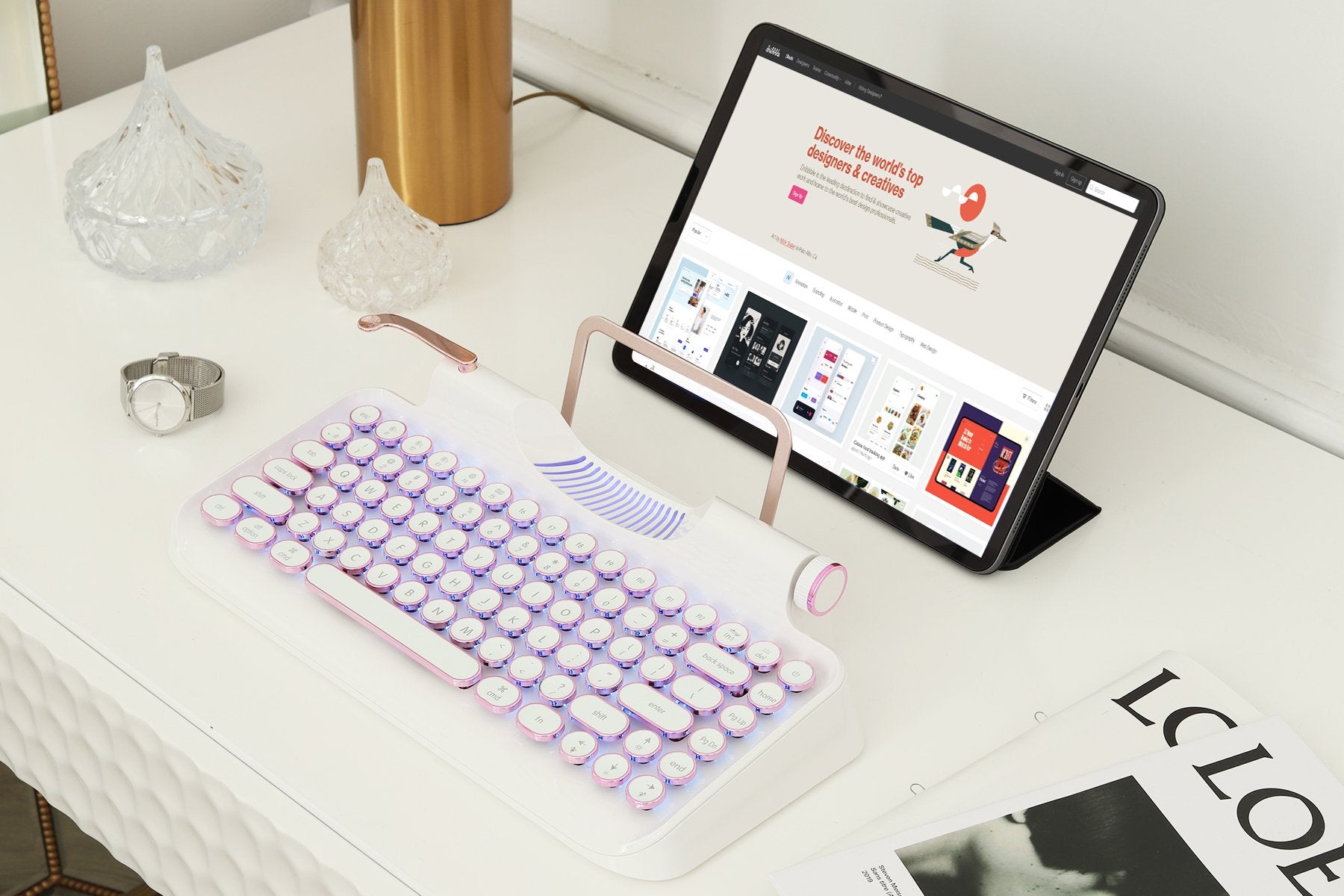 KnewKey Rymek Retro Bluetooth Mechanical Keyboard Pink
